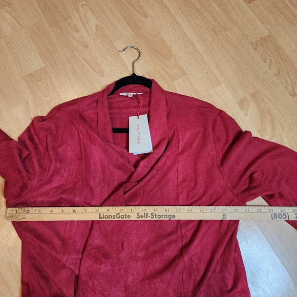 NWT Solitaire Faux Suede Red Cardigan Stretch Open Front Drape Size XL - Picture 5 of 14